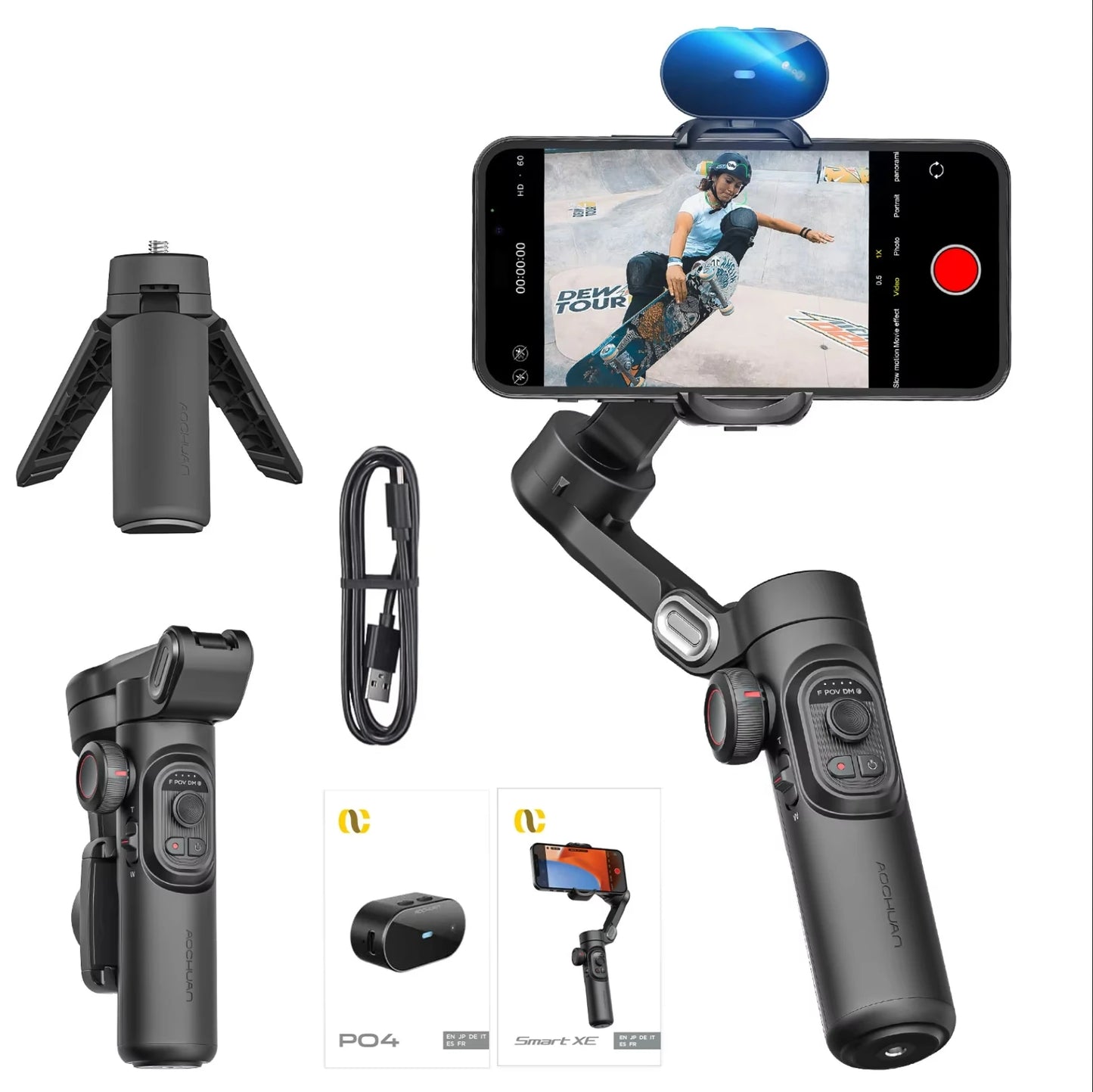 Stabilisateur Smartphone intelligent, aide à la stabilisation lors de prises de vidéos + ia