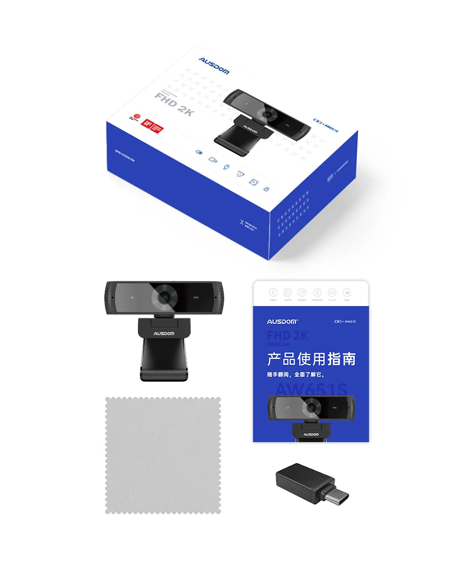 Webcam 2K avec Microphone & Autofocus