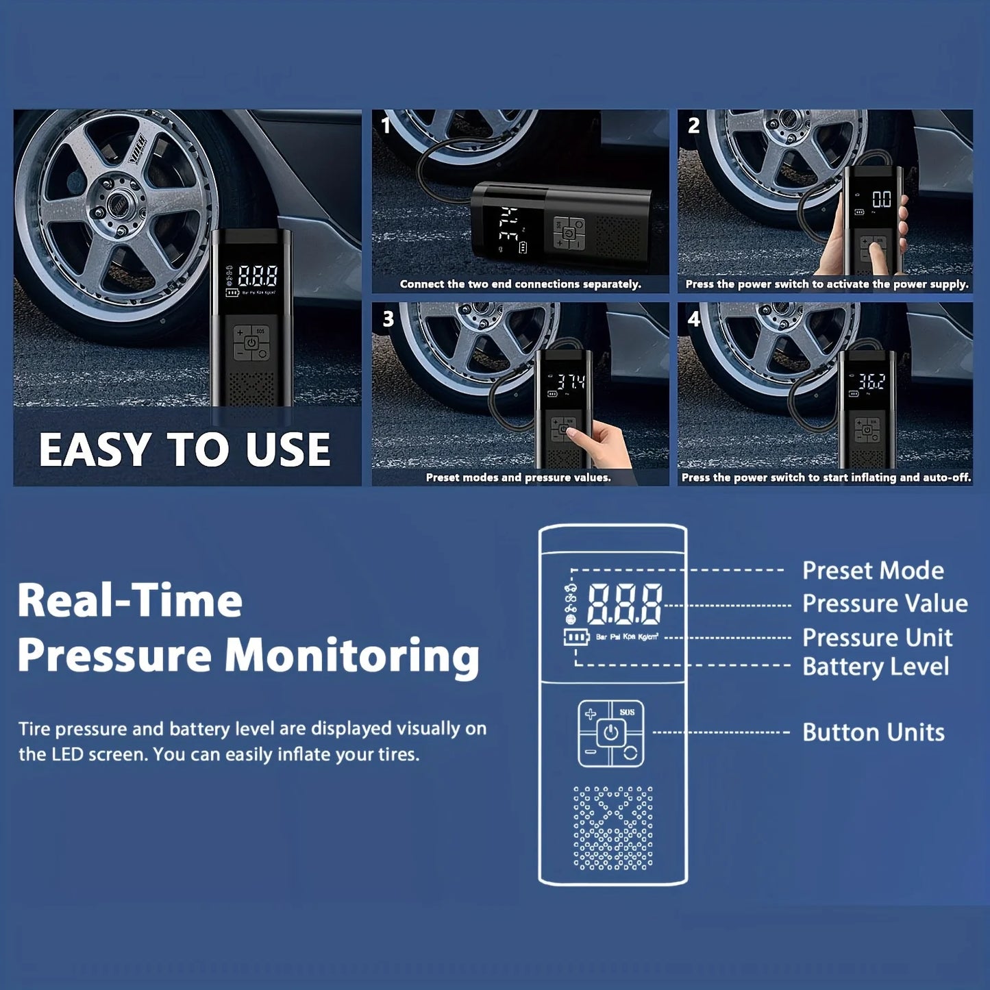 Compresseur d’Air pour pneu voiture Portable 150 PSI Sans Fil