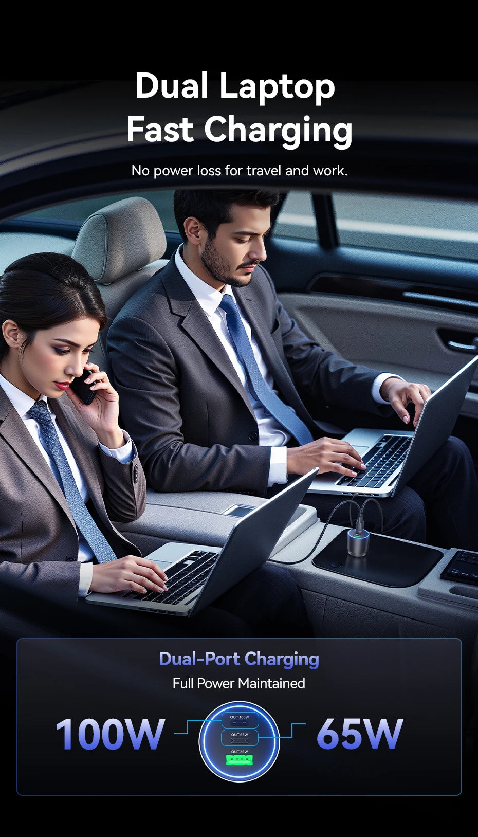 Chargeur Voiture Vention 165W USB-C Charge Rapide 3 Ports