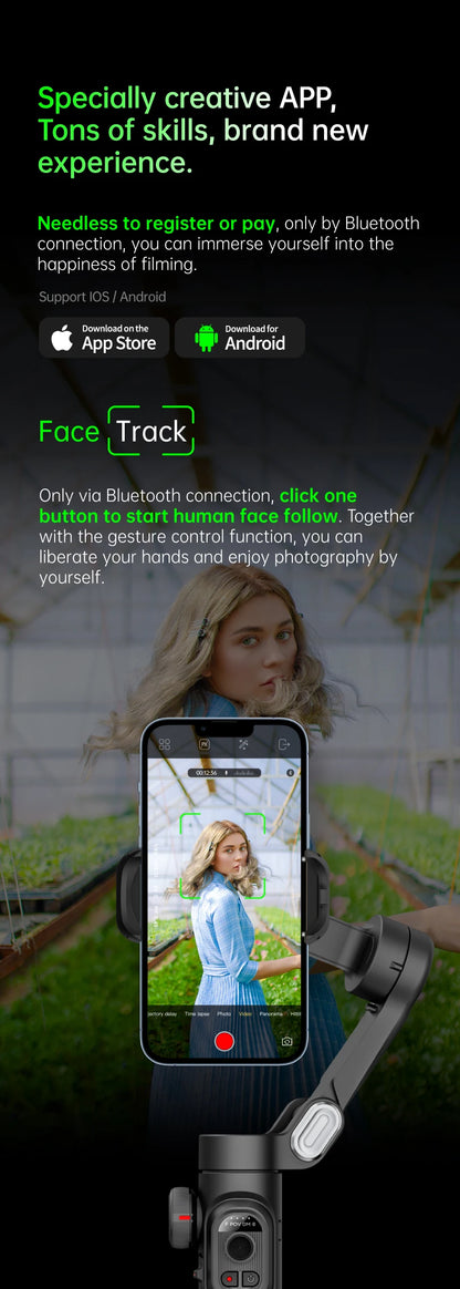 Stabilisateur Smartphone intelligent, aide à la stabilisation lors de prises de vidéos + ia