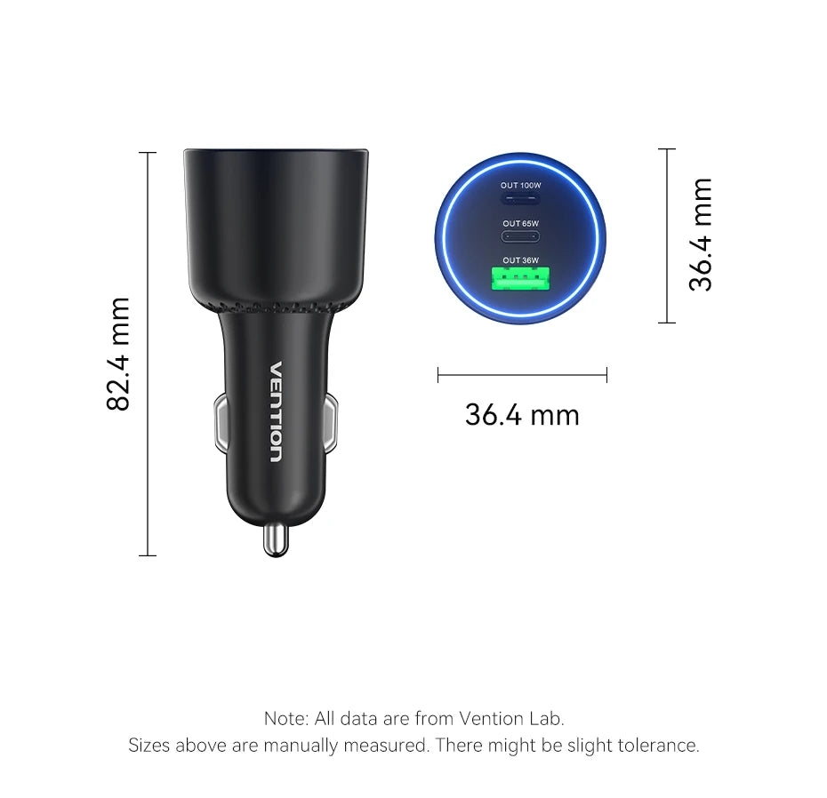 Chargeur Voiture Vention 165W USB-C Charge Rapide 3 Ports