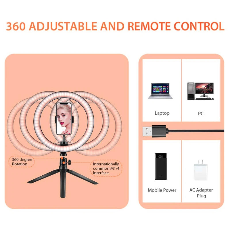 Anneau LED Selfie avec Trépied et Support Téléphone
