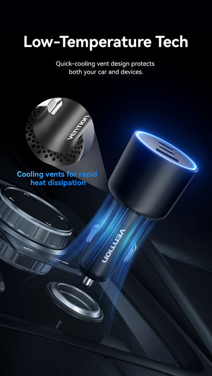 Chargeur Voiture Vention 165W USB-C Charge Rapide 3 Ports