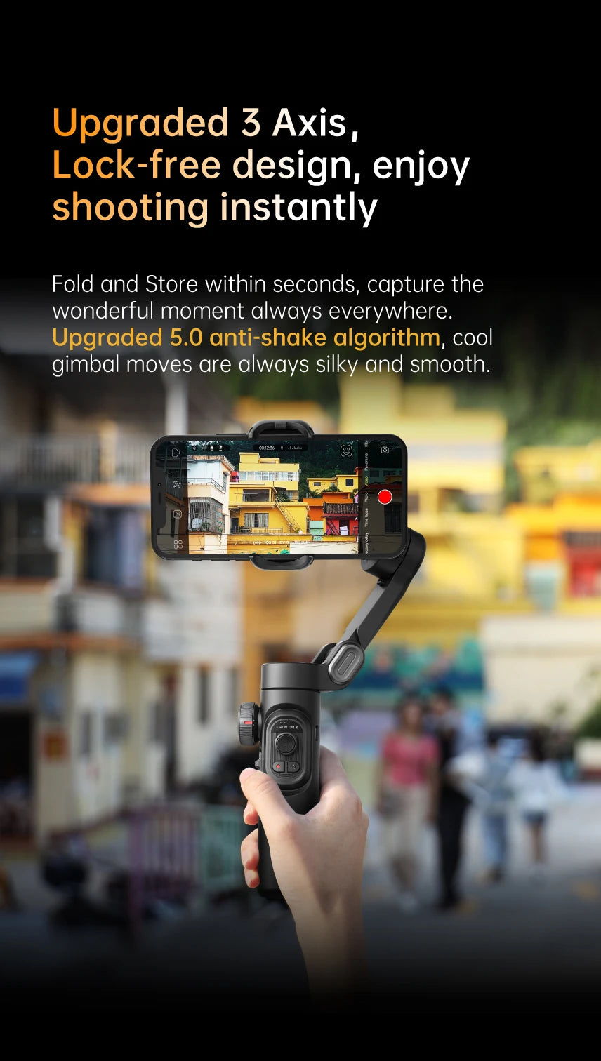 Stabilisateur Smartphone intelligent, aide à la stabilisation lors de prises de vidéos + ia