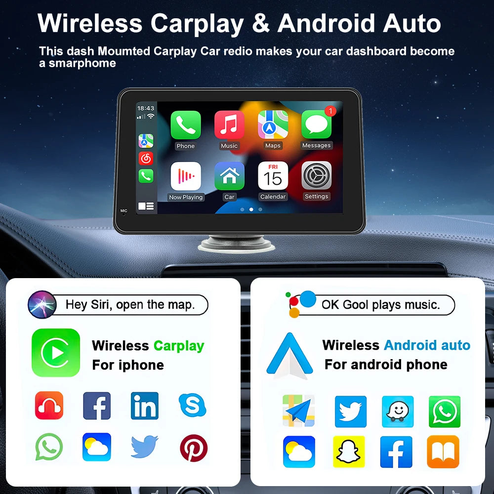 Écran Tactile Portable 7" CarPlay & Android Auto