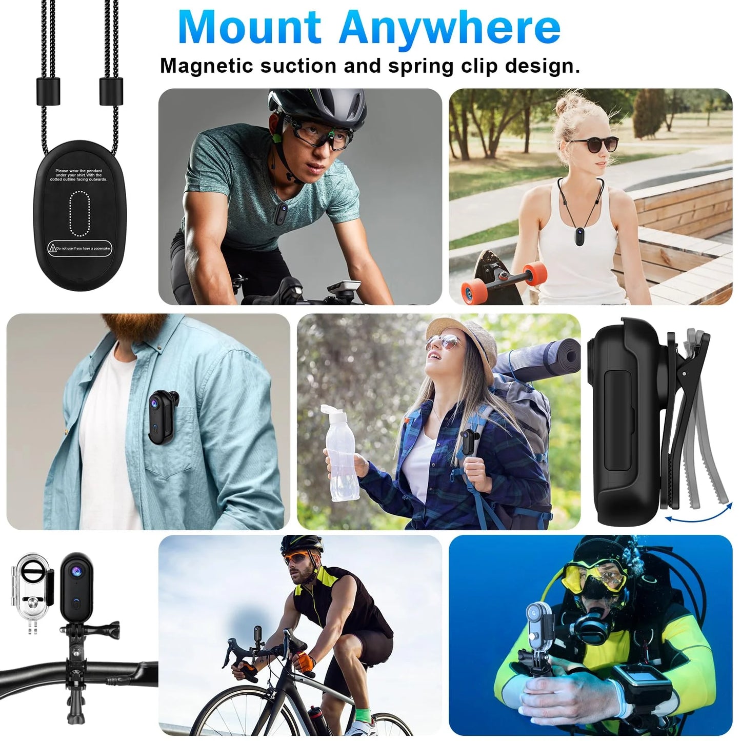 Caméra d’Action 4K pour Sports et Aventures, s'intègre à casque de moto/vélo