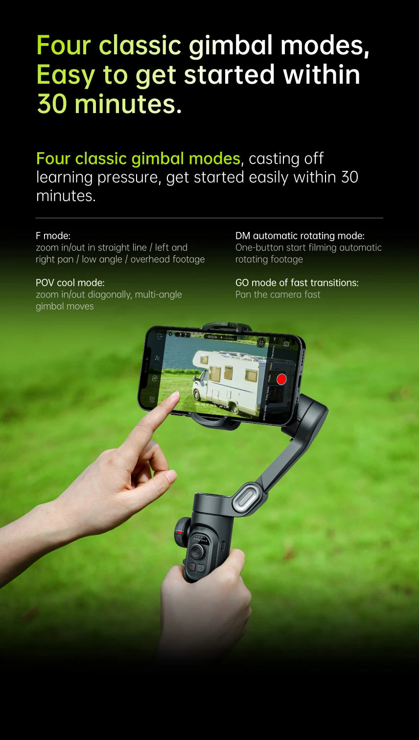 Stabilisateur Smartphone intelligent, aide à la stabilisation lors de prises de vidéos + ia