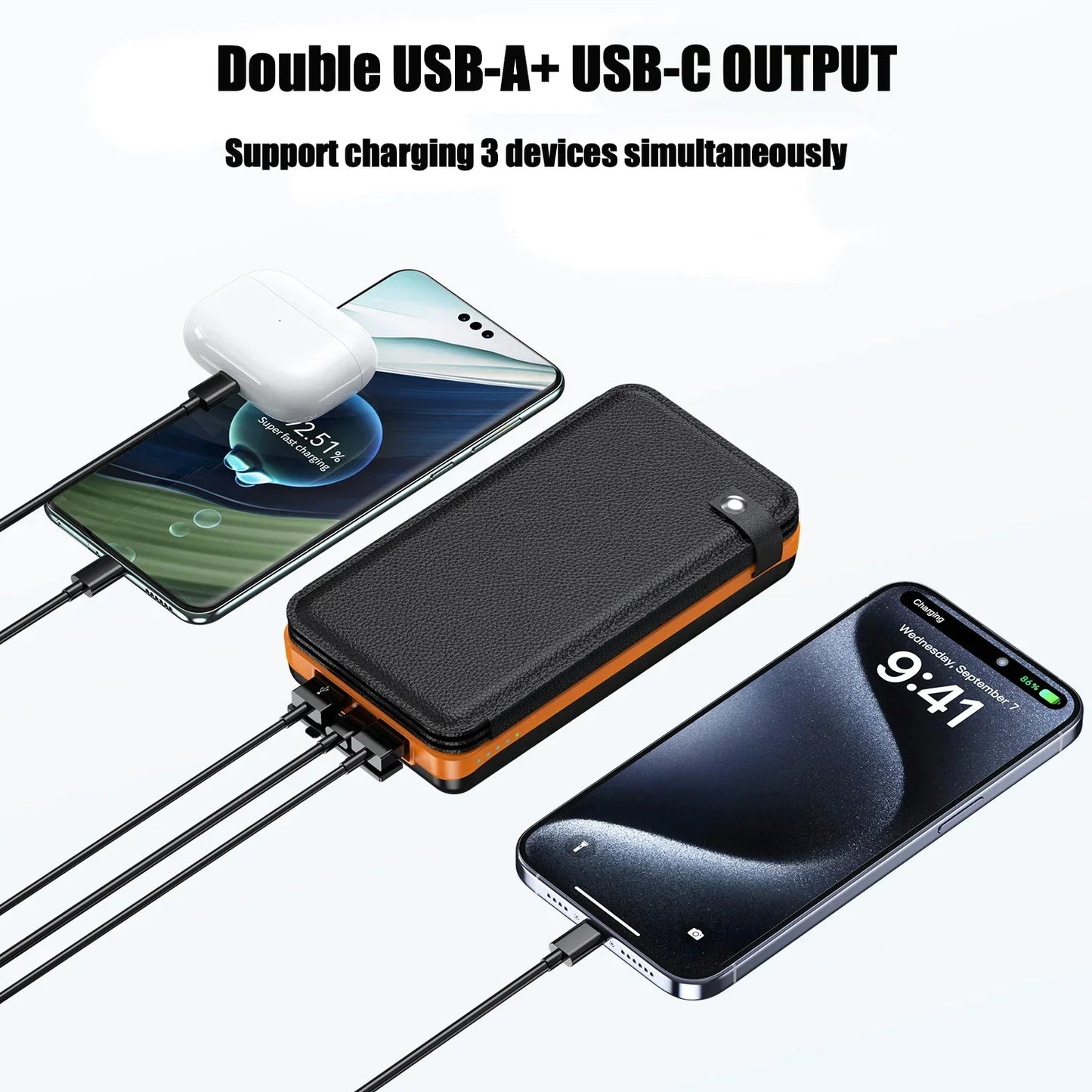 Batterie Externe rechargeable avec le soleil 50000mAh Haute Capacité Charge Rapide