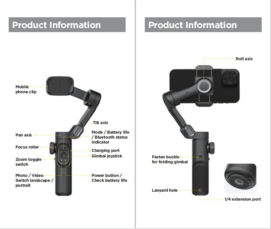 Stabilisateur Smartphone intelligent, aide à la stabilisation lors de prises de vidéos + ia