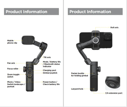 Stabilisateur Smartphone intelligent, aide à la stabilisation lors de prises de vidéos + ia