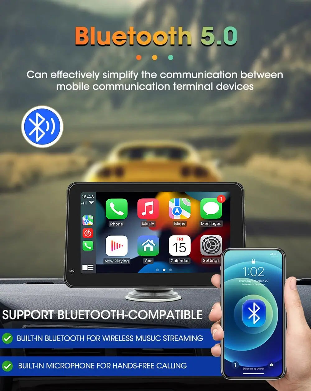 Écran Tactile Portable 7" CarPlay & Android Auto
