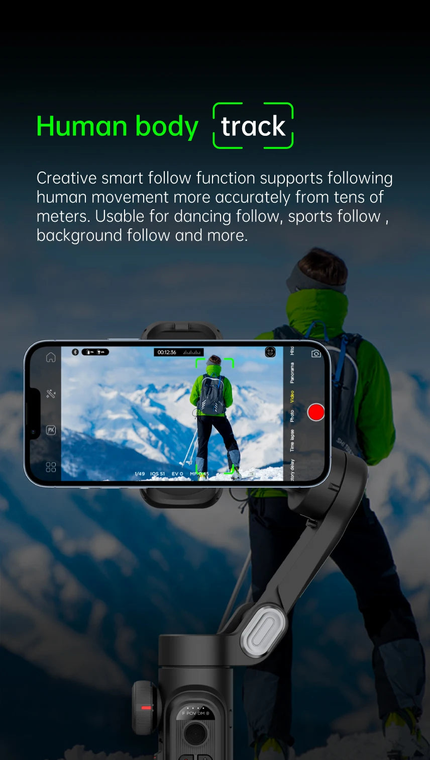 Stabilisateur Smartphone intelligent, aide à la stabilisation lors de prises de vidéos + ia