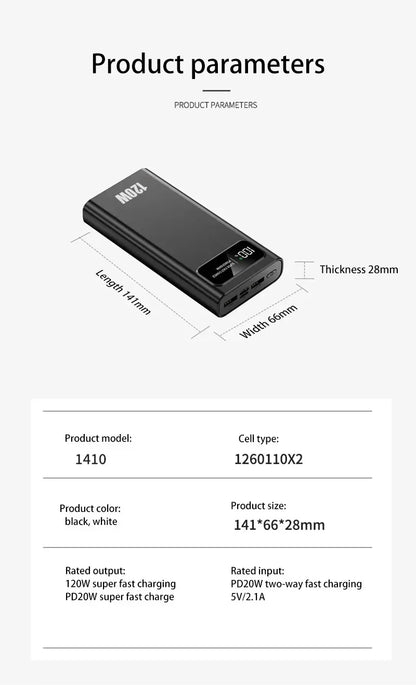 Batterie externe Haute Capacité 200000mAh Charge Rapide 120W