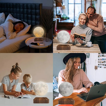 Veilleuse flottante magnétique 3D LED avec base en bois