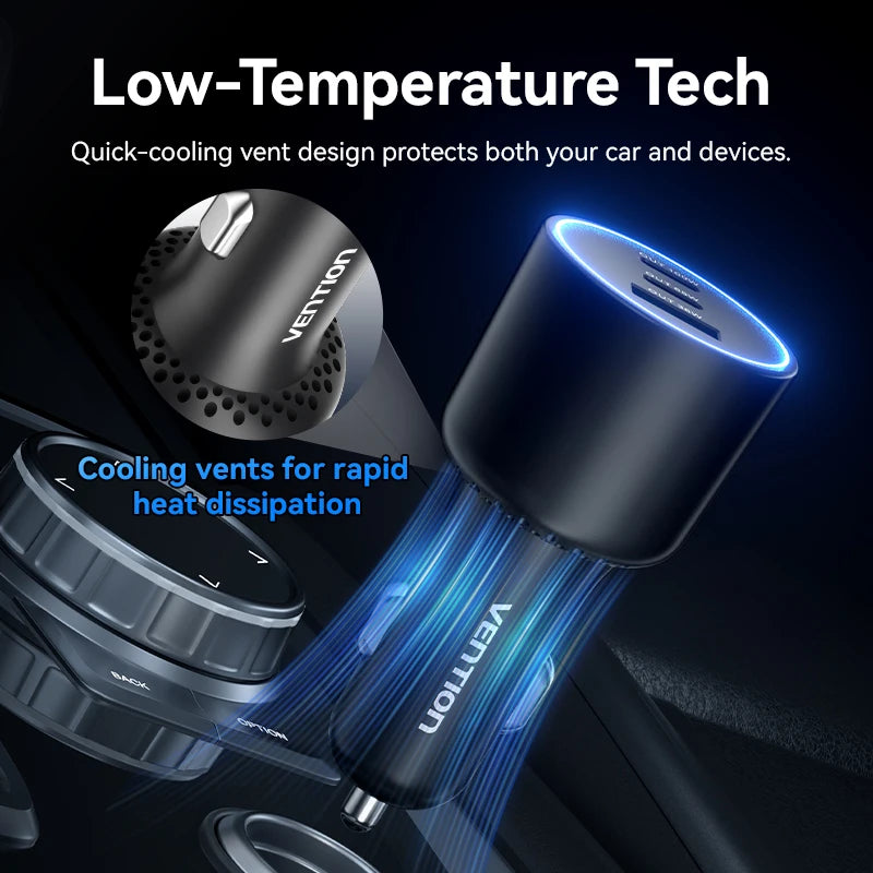 Chargeur Voiture Vention 165W USB-C Charge Rapide 3 Ports