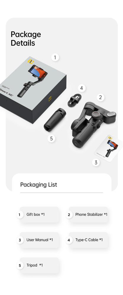 Stabilisateur Smartphone intelligent, aide à la stabilisation lors de prises de vidéos + ia