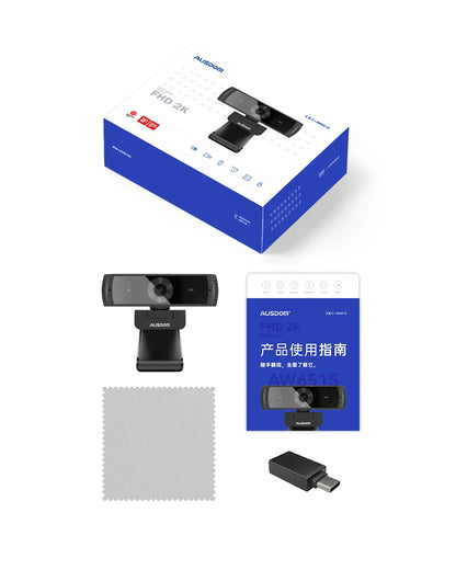 Webcam 2K avec Microphone & Autofocus