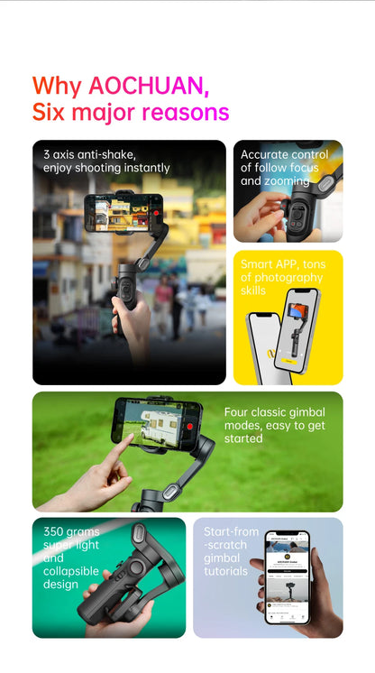 Stabilisateur Smartphone intelligent, aide à la stabilisation lors de prises de vidéos + ia